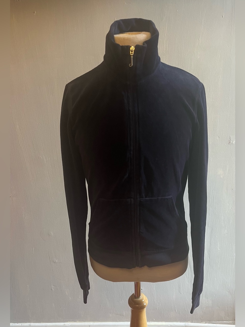 Juicy Couture Y2K Velour Navy Full Zip Sweatshirt Size Small